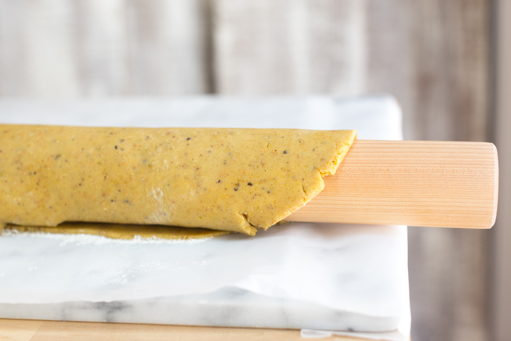 Ricotta & Amarena Cherry Tart with Pistachio Crust dough roll