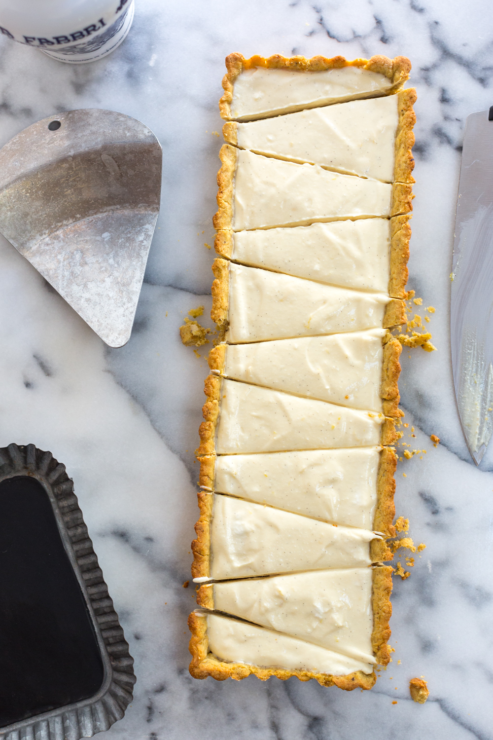 Ricotta & Amarena Cherry Tart with Pistachio Crust - sliced