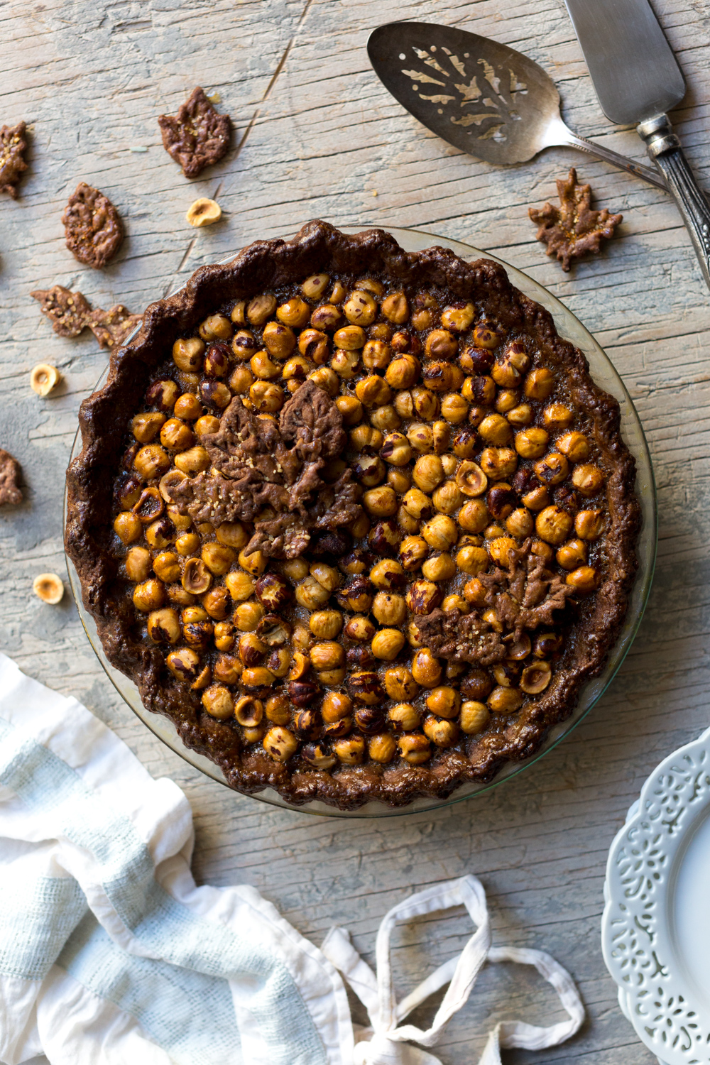 Chocolate Hazelnut Maple Bourbon Pie baked.