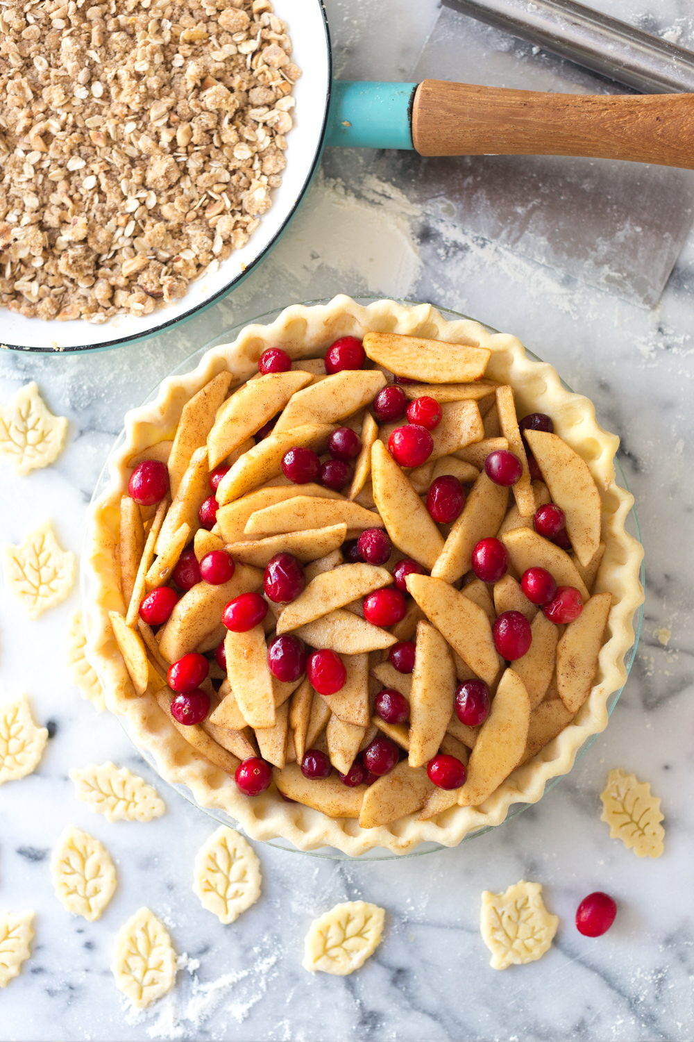 Craberryn Apple Brown Butter Crumble Pie filled.