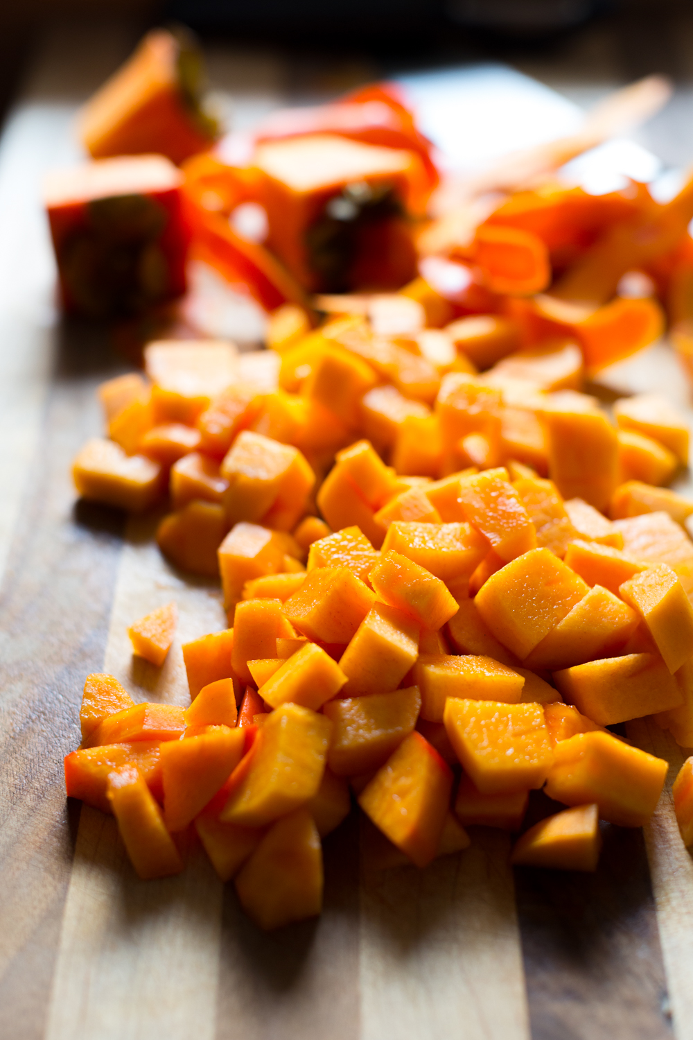 Chopped fuyu persimmons for Persimmon Cranberry Crumb Cake-13