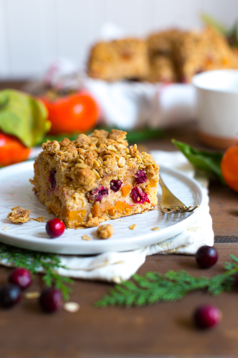 Persimmon Cranberry Crumb Cake slice