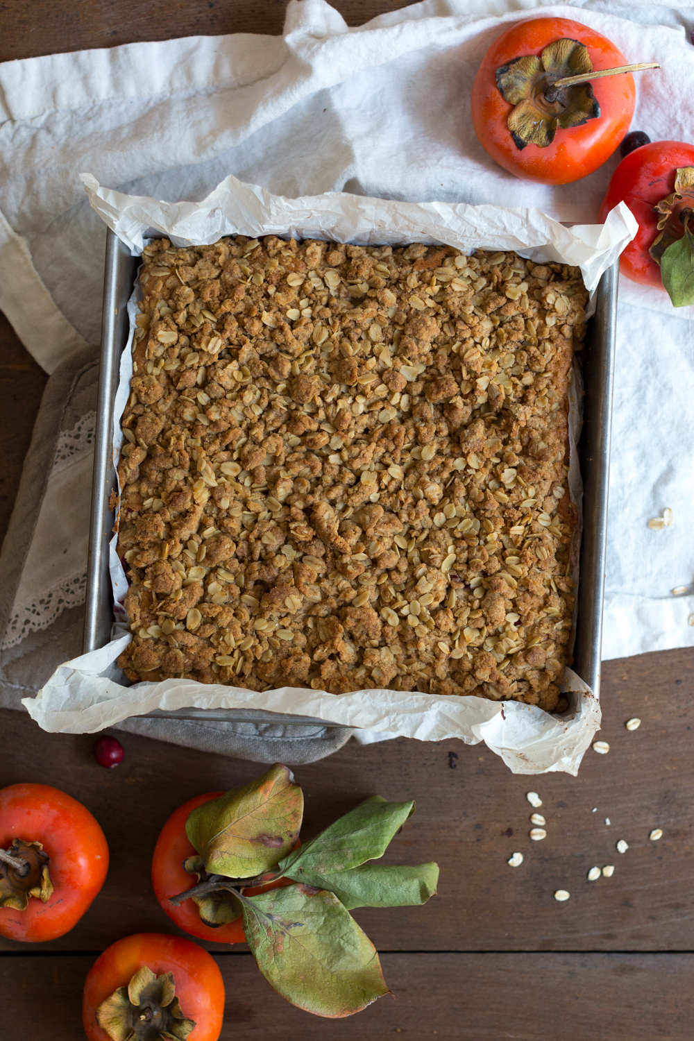 Persimmon Cranberry Crumb Cake baked