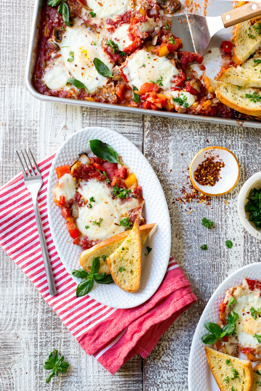 Sheet Pan Italian Baked Eggs serving