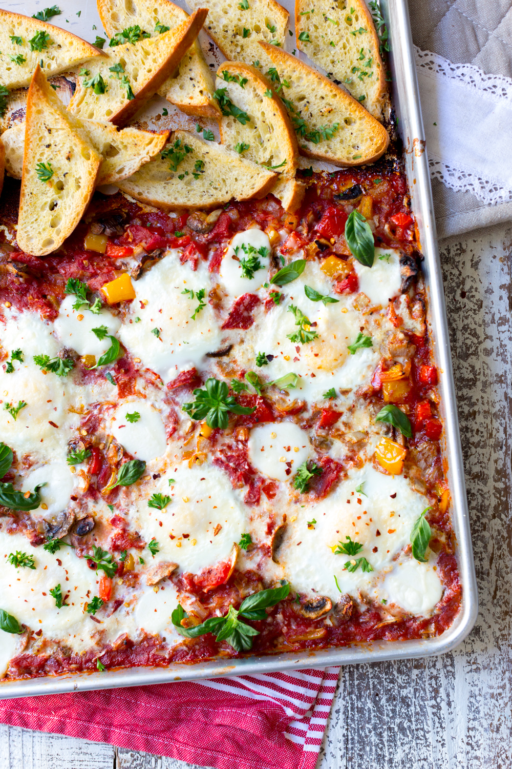 Sheet Pan Italian Baked Eggs with fresh herbs