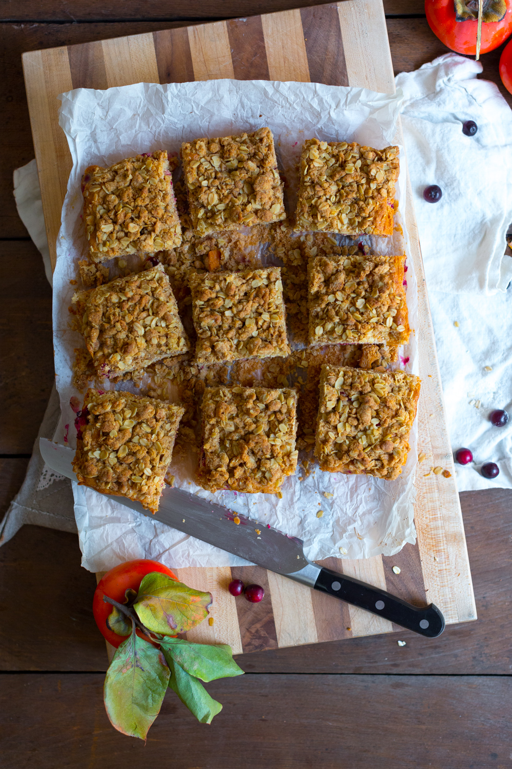 Persimmon Cranberry Crumb Cake sliced
