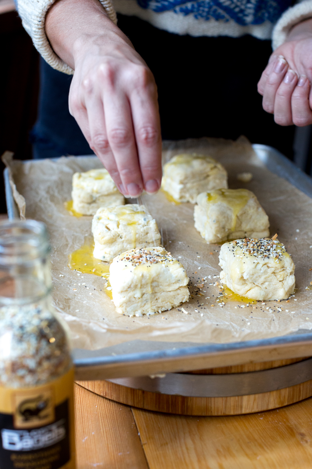 Goat Cheese Everything Biscuits topping