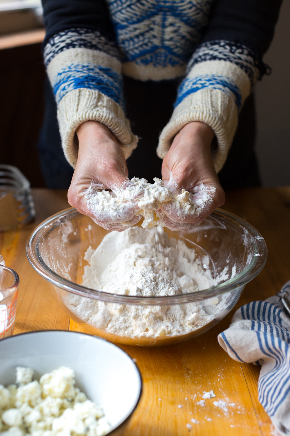 Mixing Goat Cheese Everything Biscuits