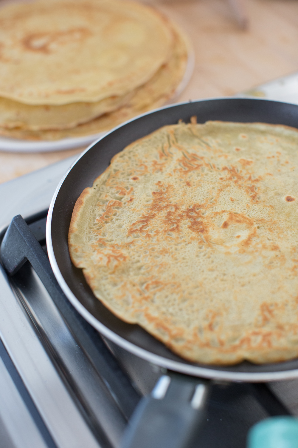 Crepe King Cake - making crepes