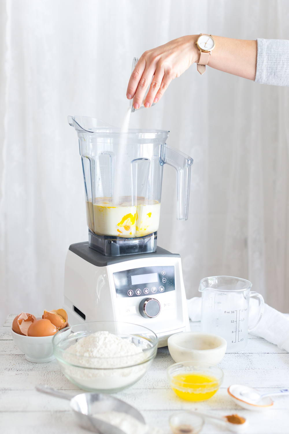 Crepe King Cake making batter in Vitamix