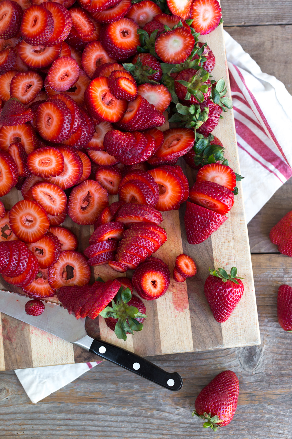 Chopped strawberries for Strawberry Pistachio Crisp