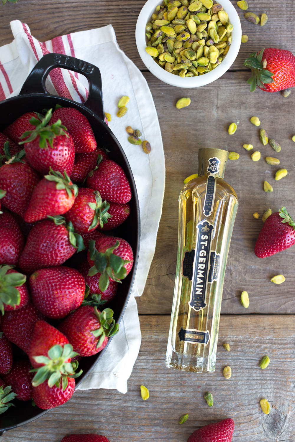 Strawberries, St. Germain and pistachios for Strawberry Pistachio Crisp