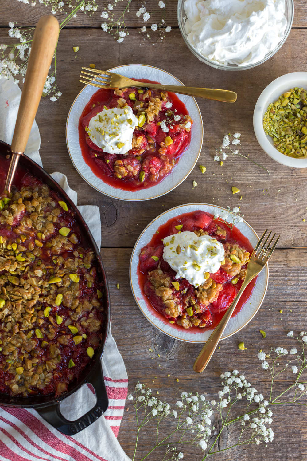 Strawberry Pistachio Crisp with St. Germain Whipped Cream