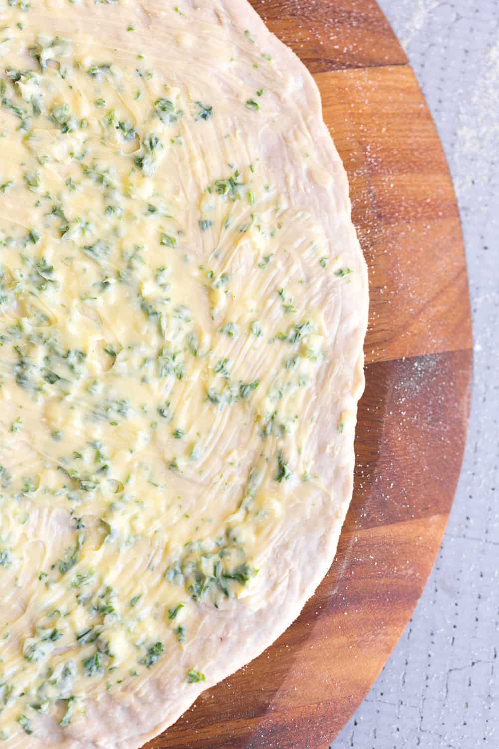 Cheesy Garlic Bread Pizza garlic butter spread.