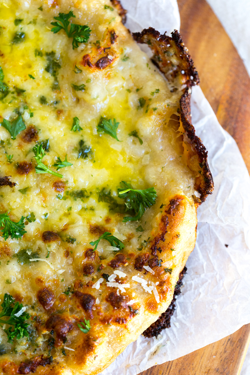 Cheesy Garlic Bread Pizza - crisp & bubbly crust.