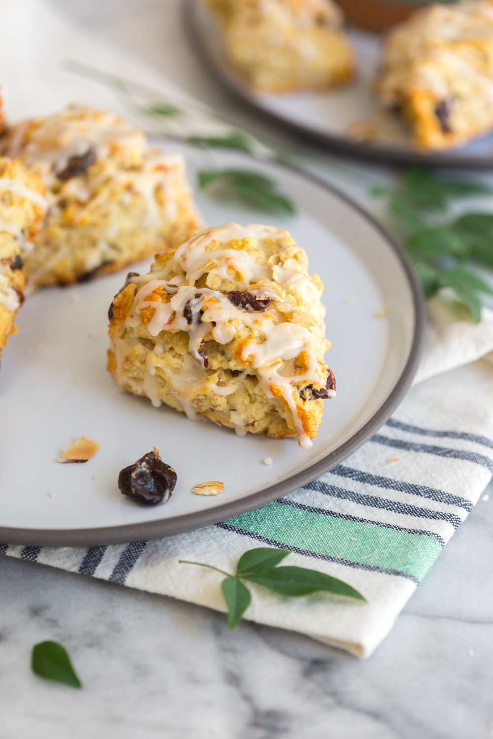 Cherry Almond Oat Scones with Lemon Glaze