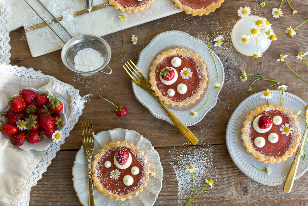 Adorable Strawberry Rhubarb Curd Tartlets