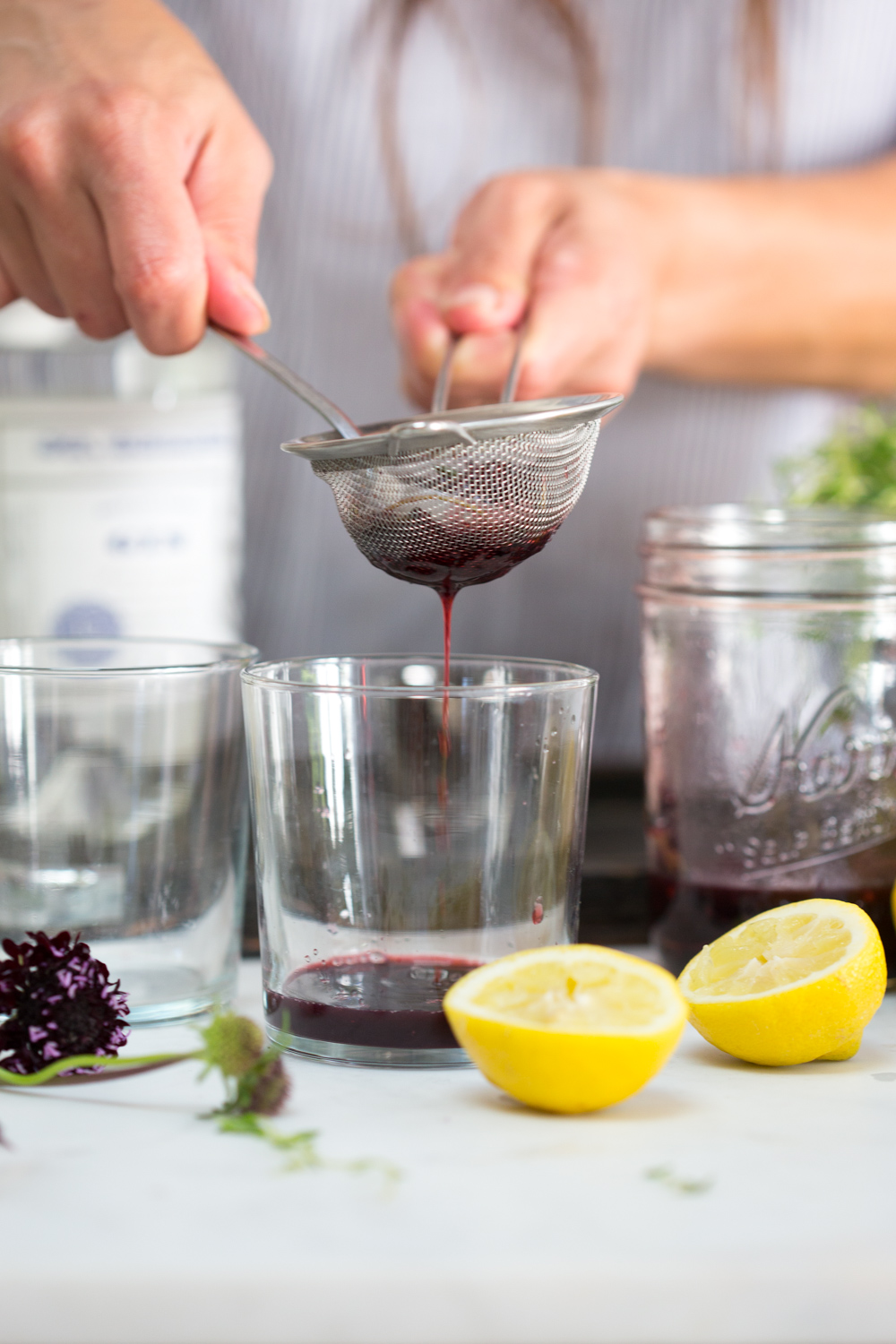 Blackberry Gin Smash - straining