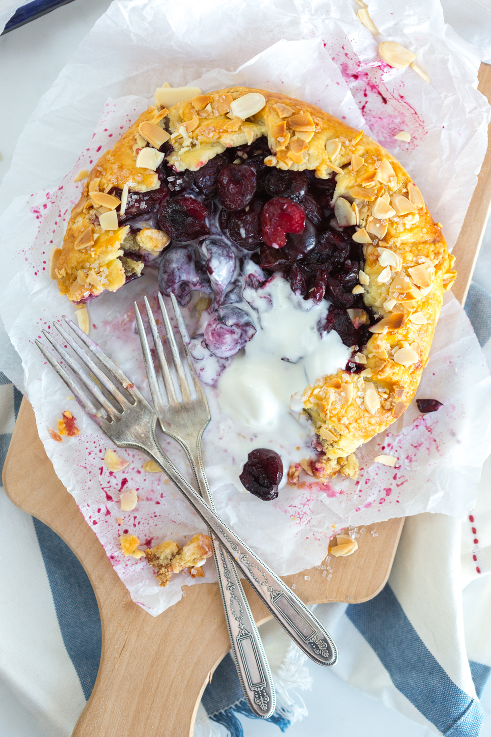 Messy Cherry Almond Galettes with vanilla ice cream
