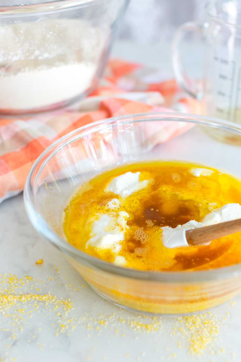 Yogurt & browned butter for Blueberry Peach Cornmeal Skillet Cake