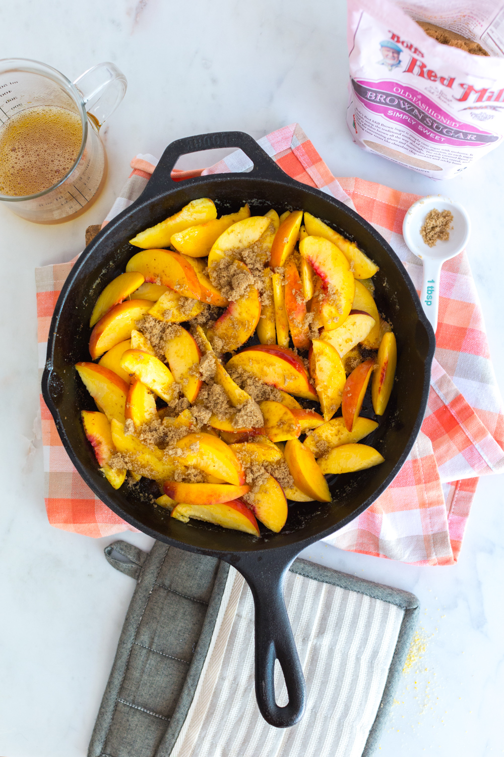 Peaches for Blueberry Peach Cornmeal Skillet Cake