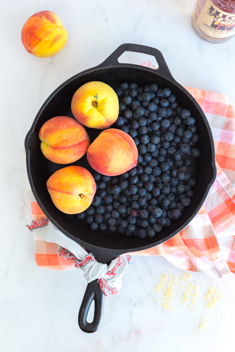 Peaches & blueberries for Blueberry Peach Cornmeal Skillet Cake