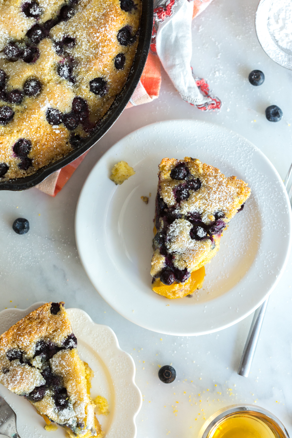 Blueberry Peach Cornmeal Skillet Cake slice