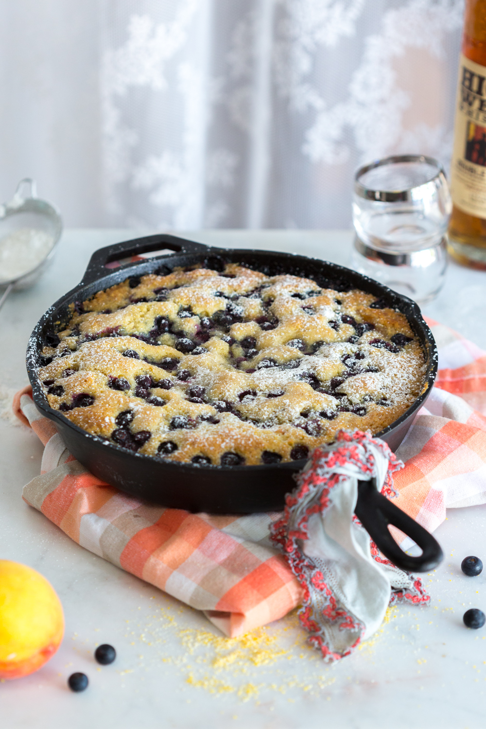 Blueberry Peach Cornmeal Skillet Cake