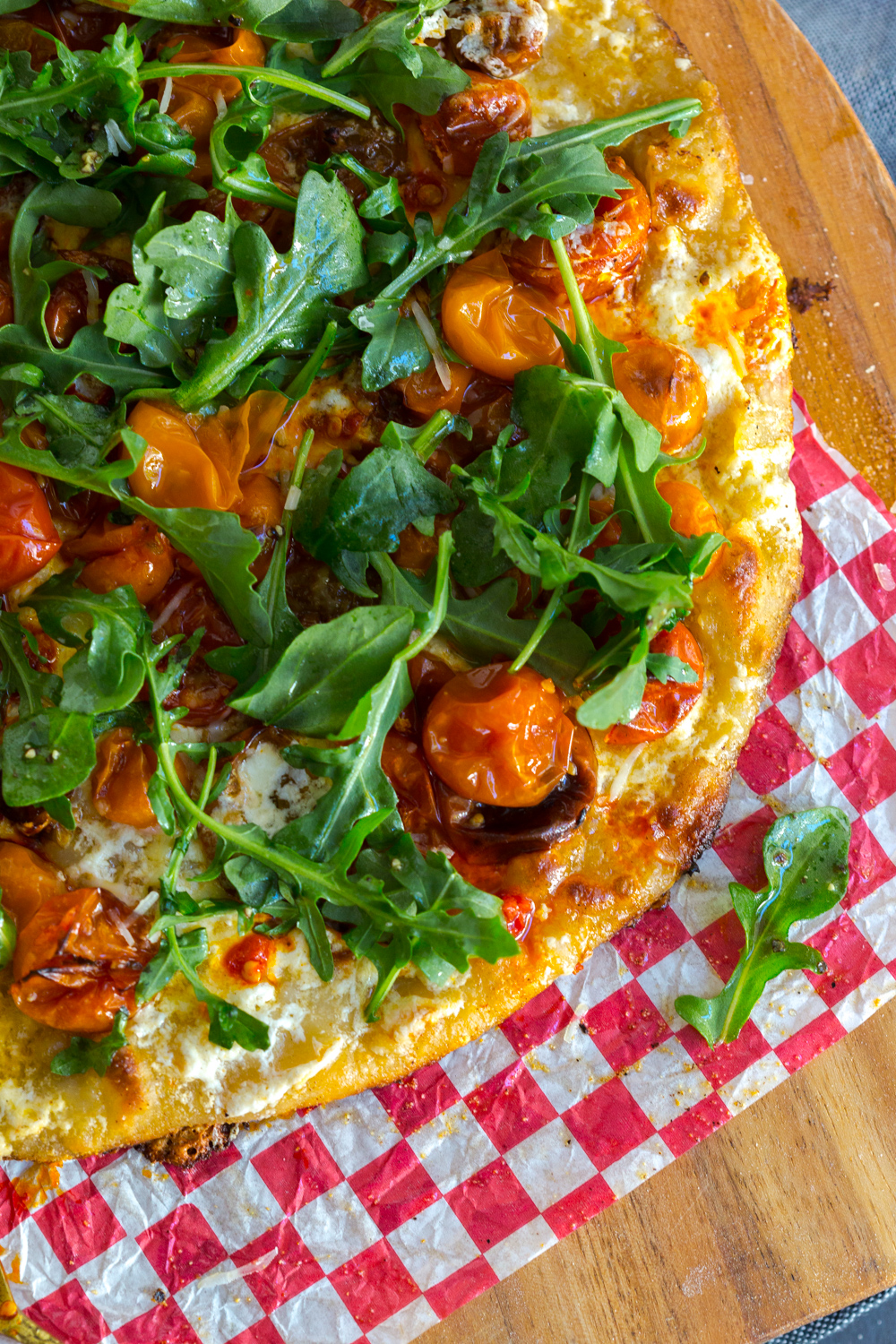 Tomato Confit Burrata and Arugula Pizza - no side salad necessary