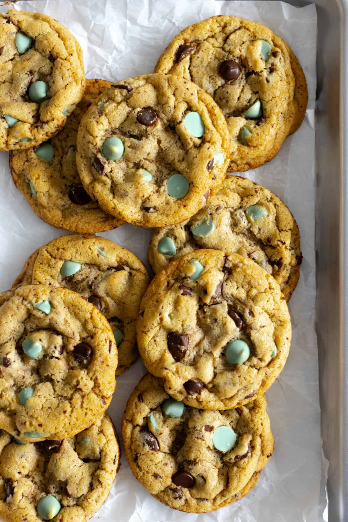 Brown Butter Mint Chocolate Chip Cookies