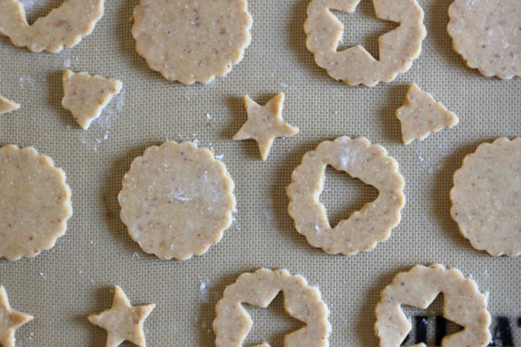 Linzer cookies on a tray just before baking