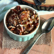 Apple Oatmeal Brûlée with toasted pecans.