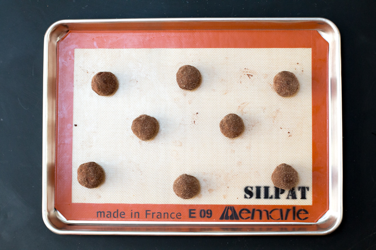 Snickerdoodle dough balls on baking sheet
