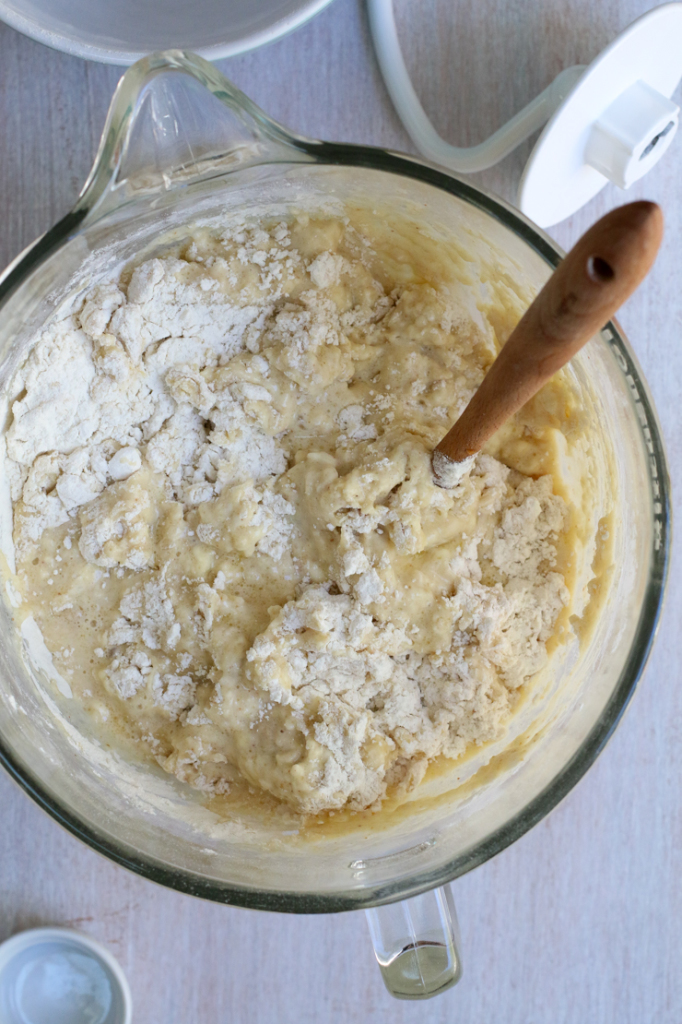 mixing dinner roll dough