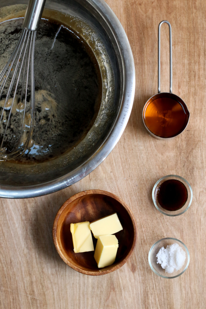 Making Maple Bourbon Pecan Pie filling