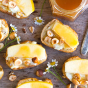 Goat Cheese, Apple, Hazelnut and Cajeta Crostini
