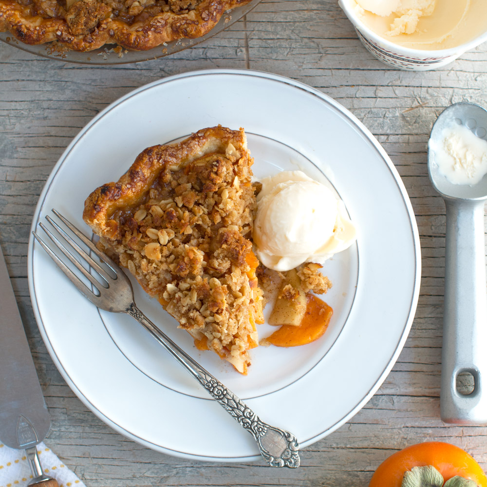 Apple Persimmon Crumble Pie