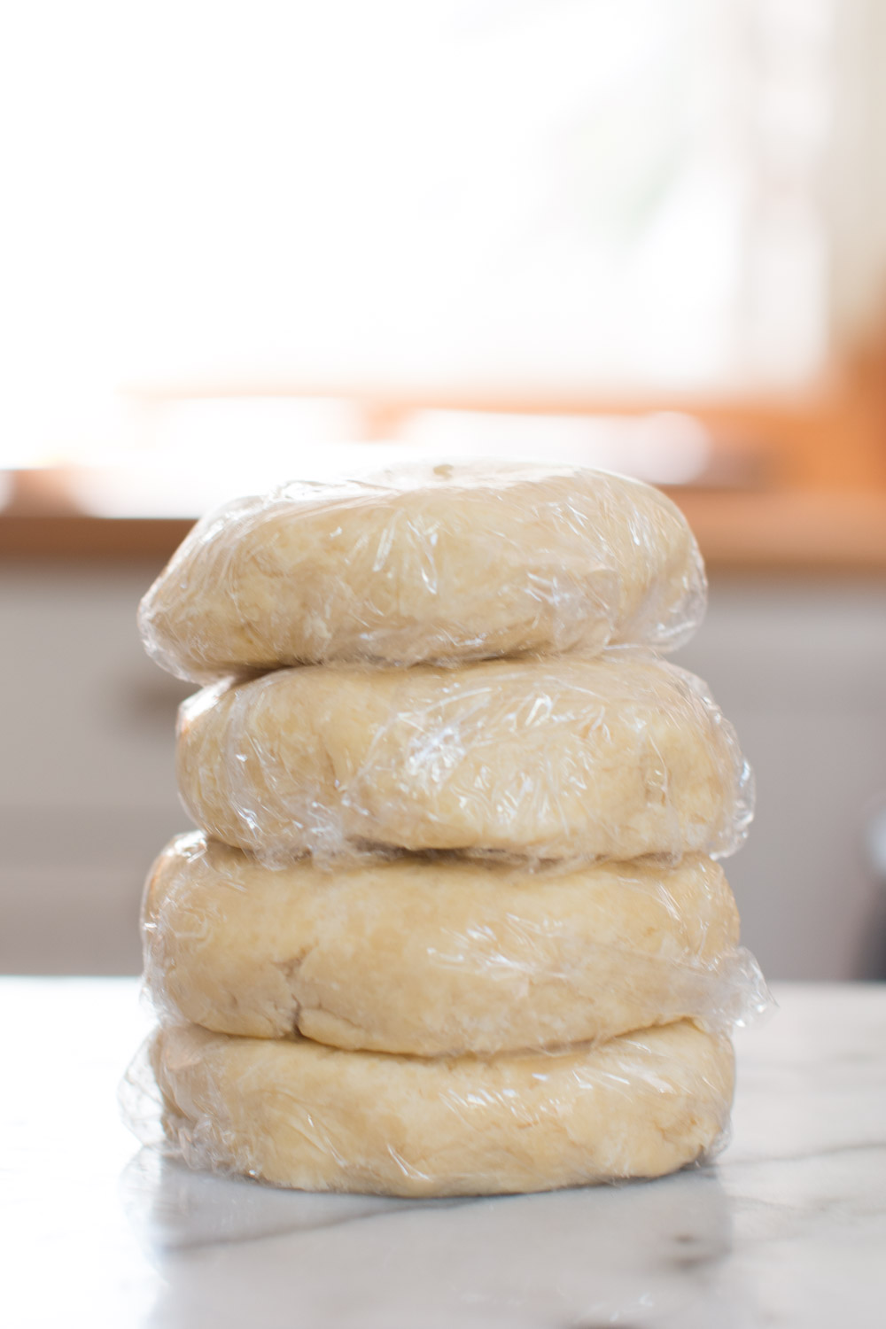 Maple Walnut Rugelach dough disks wrapped and ready to chill