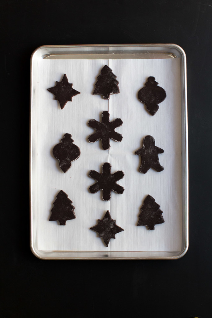 Peppermint Mocha Cookie dough on lined baking sheet