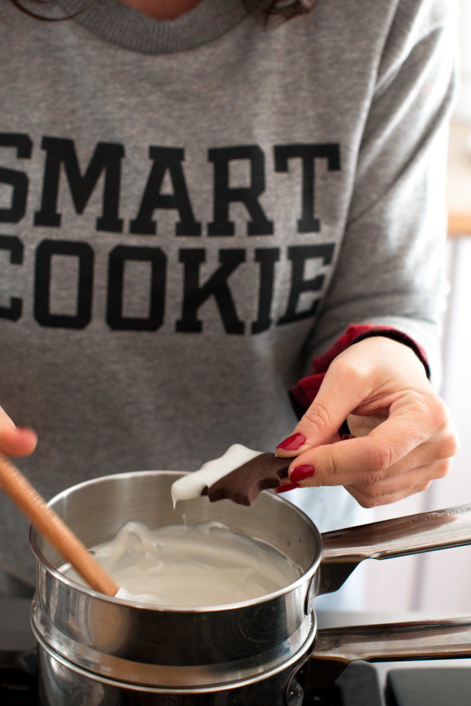 Mocha Cookies dipping in white chocolate
