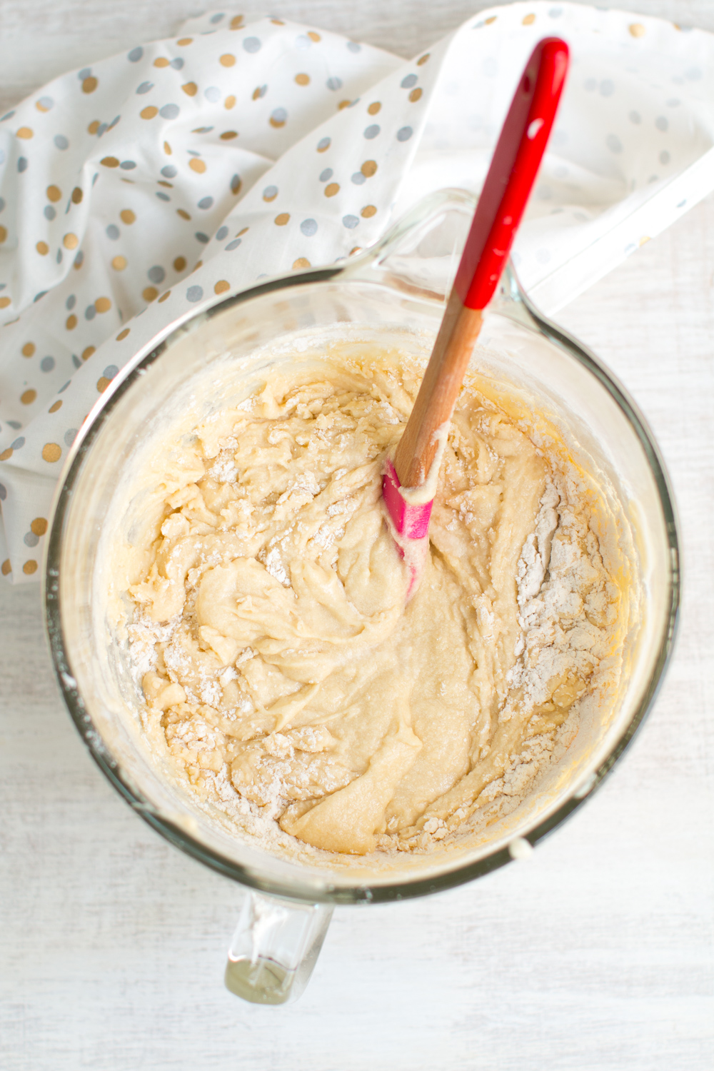 Champagne Meringue Cupcakes dough in a mixing bowl, not over mixed