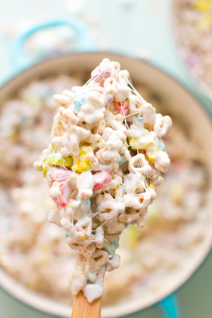 mixing Lucky Charms Treats