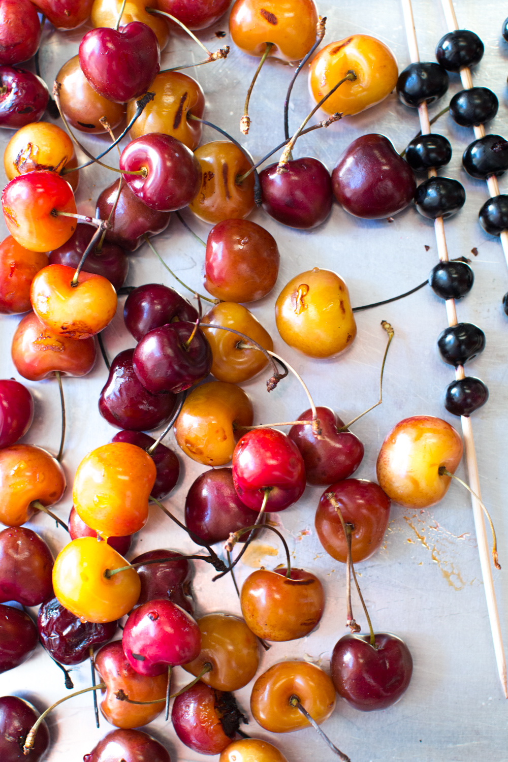 grilled cherries and blueberry skewers