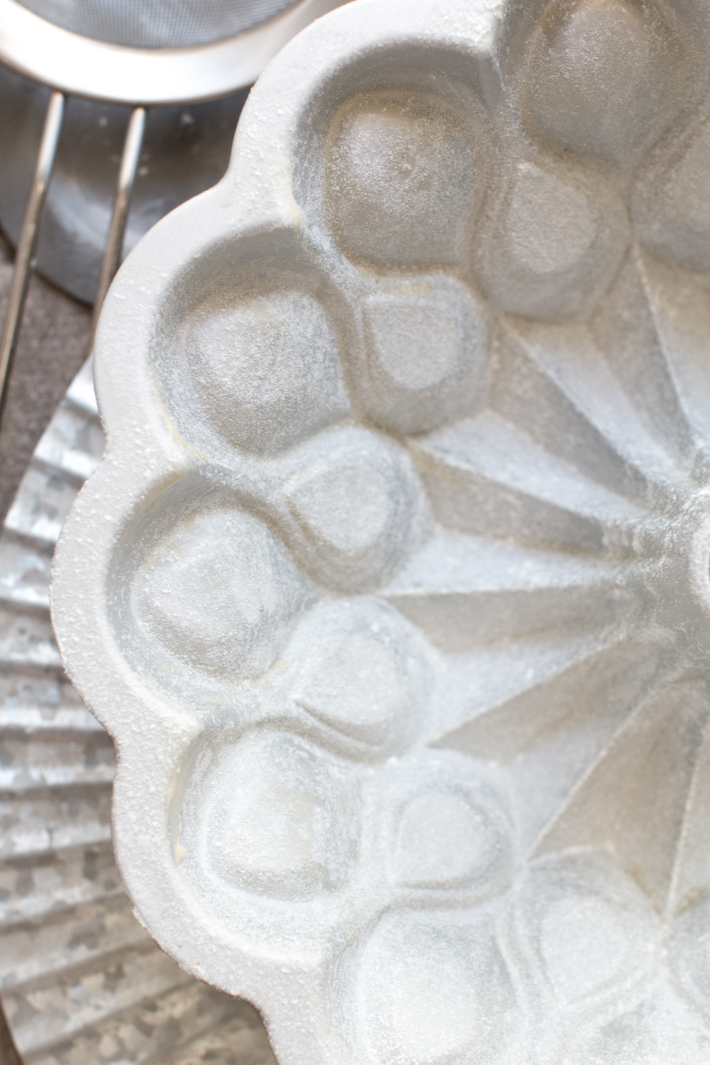 heritage Crown Bundt Pan from Nordic Ware dusted with flour