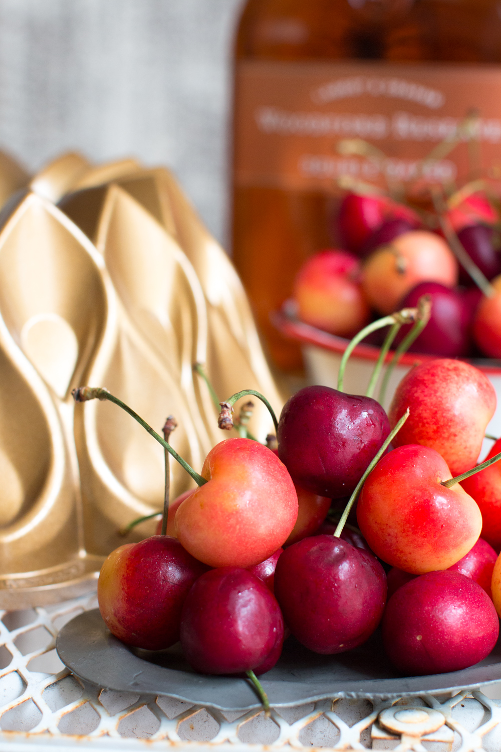 bundt pan, cherries and bournon