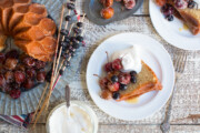 Brown Butter Bourbon Bundt Cake with Grilled Cherries, Blueberries and Whipped Cream