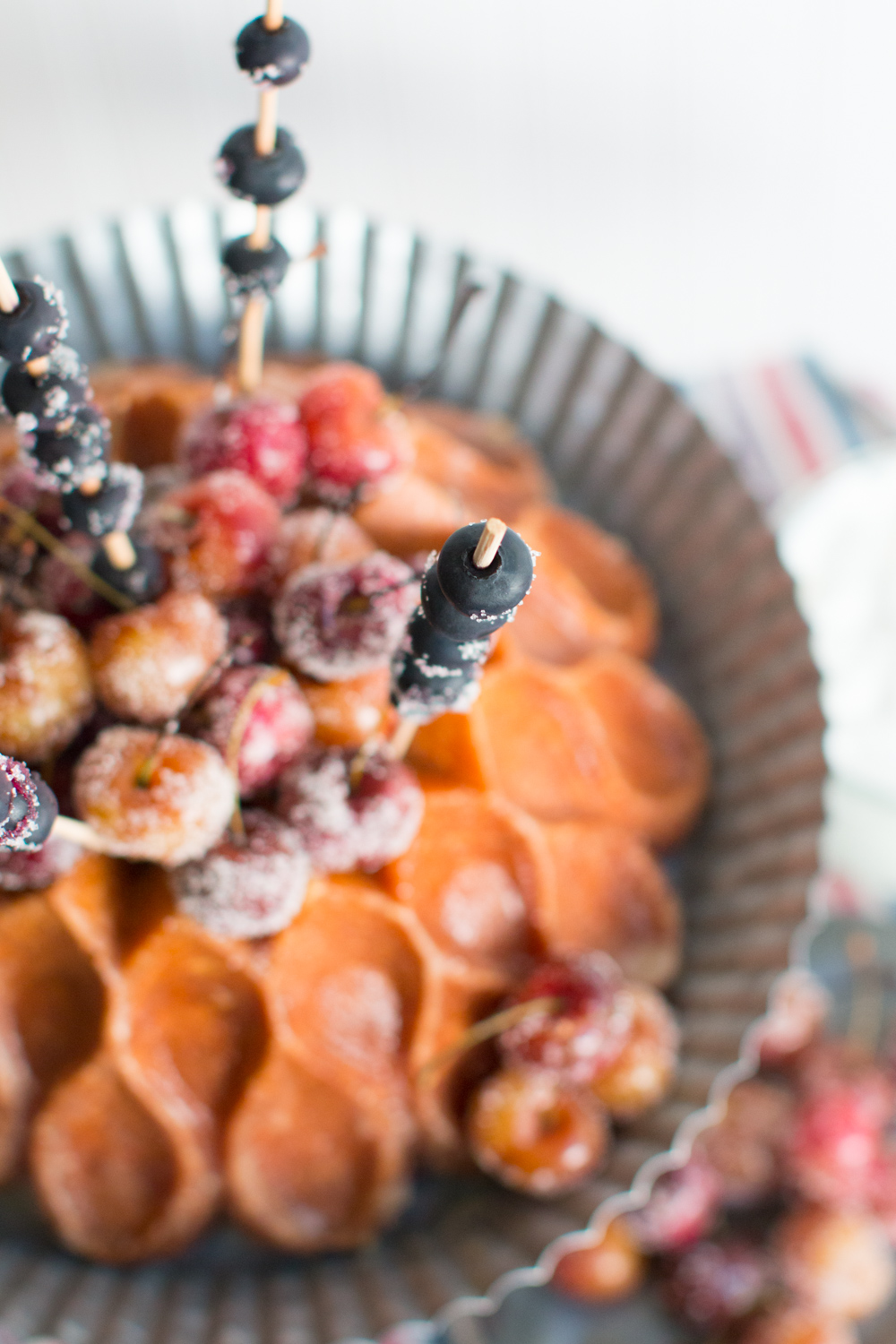 blueberry skewers in brown butter bourbon bundt cake