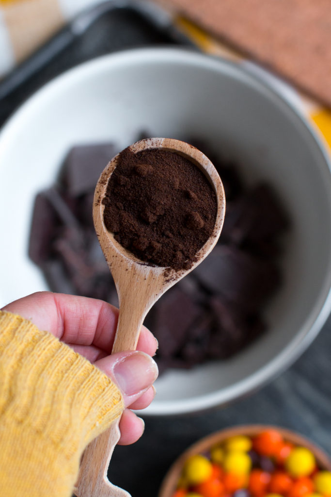 espresso powder in chocolate ganache