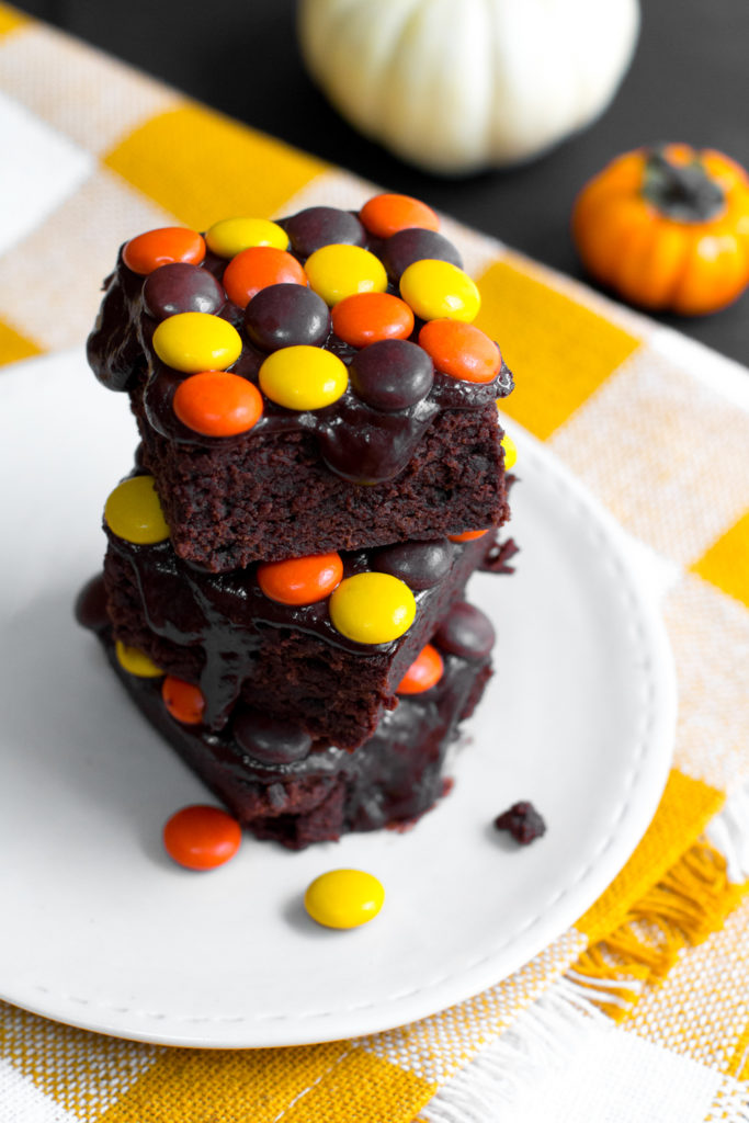 Reese's Pieces Brownies stacked up high