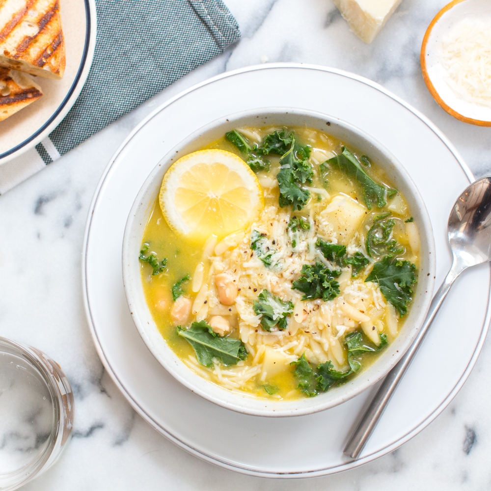 Lemony Soup with White Beans, Kale & Orzo